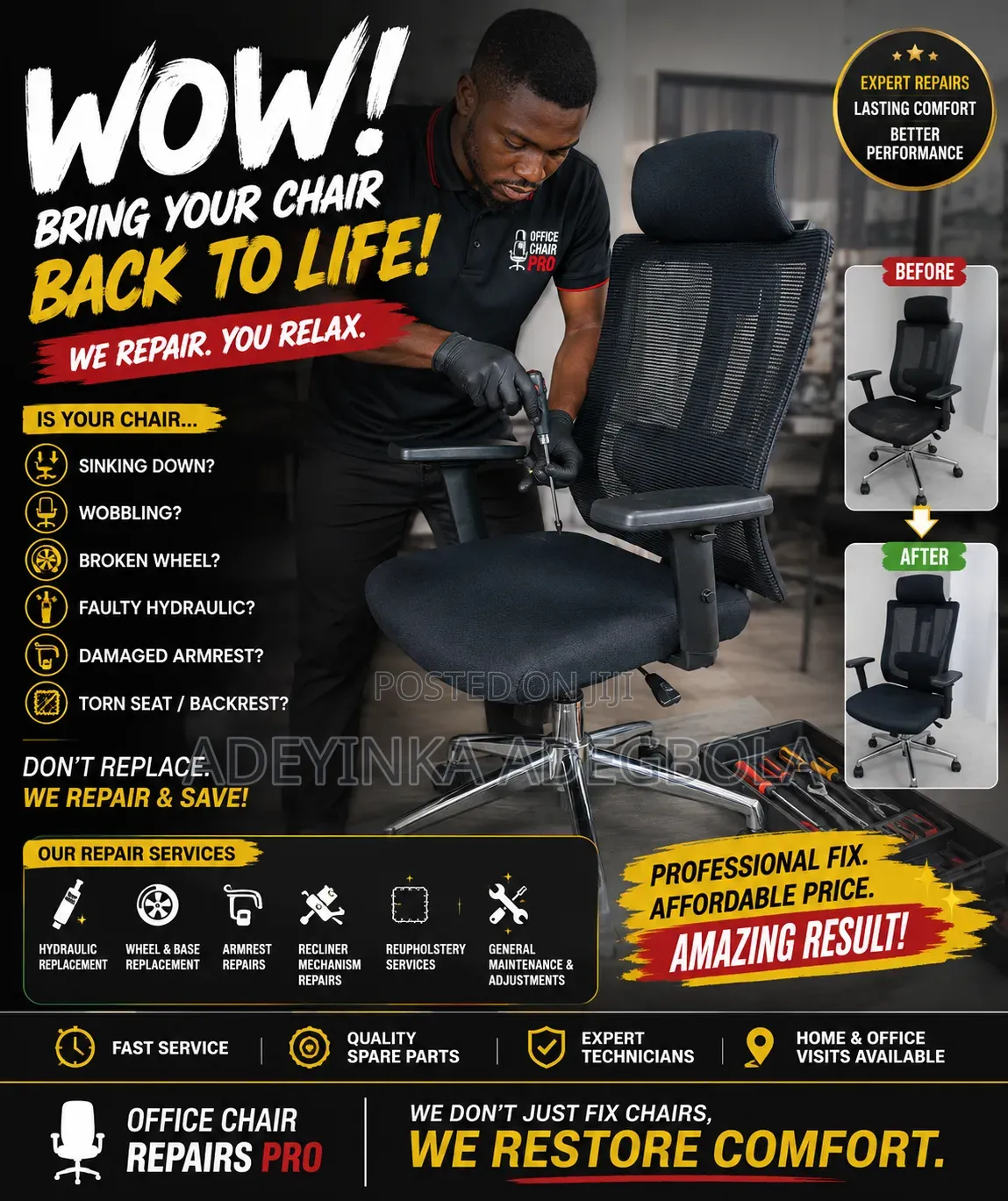 Office Chair Repair In Lagos – Hydraulic, Wheels, Armrests More.