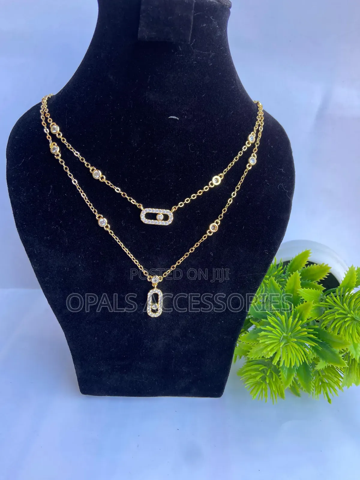 Double-Layer Gold Crystal Necklace With Pavé Moving Geometric Pendants