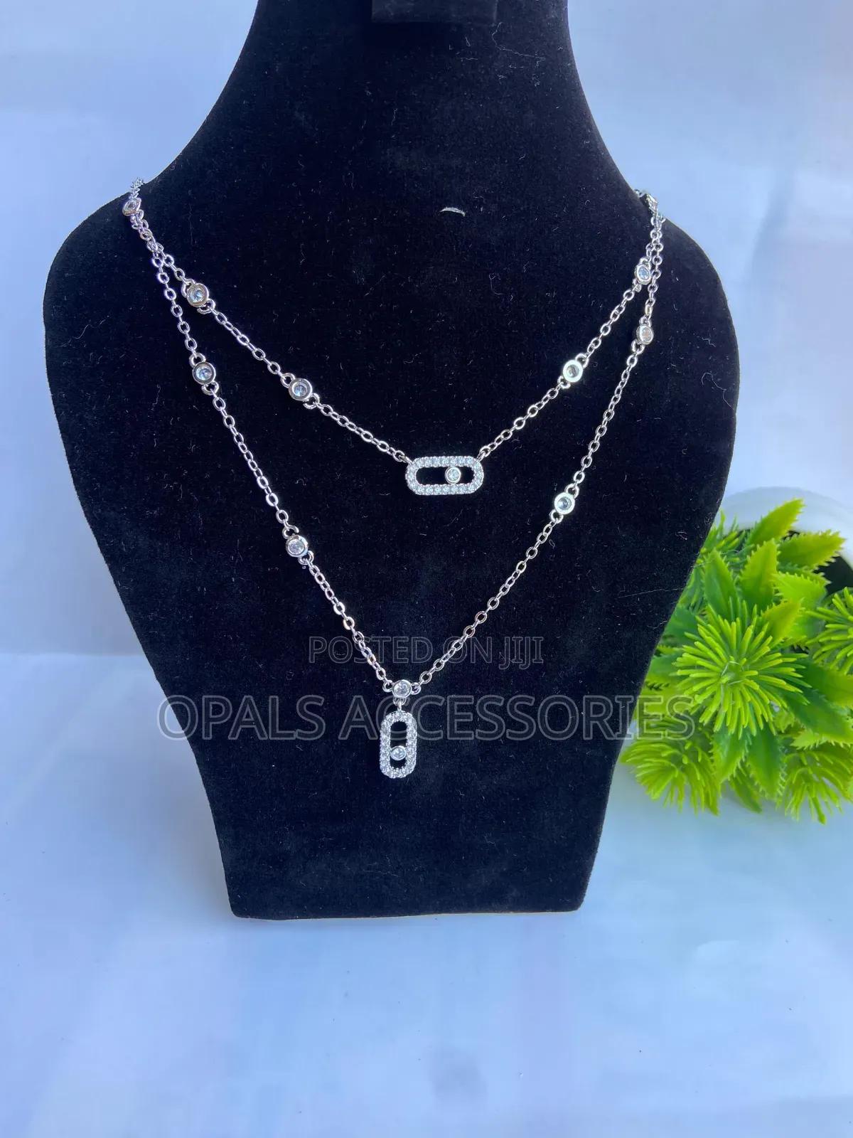 Double-Layer Gold Crystal Necklace With Pavé Moving Geometric Pendants
