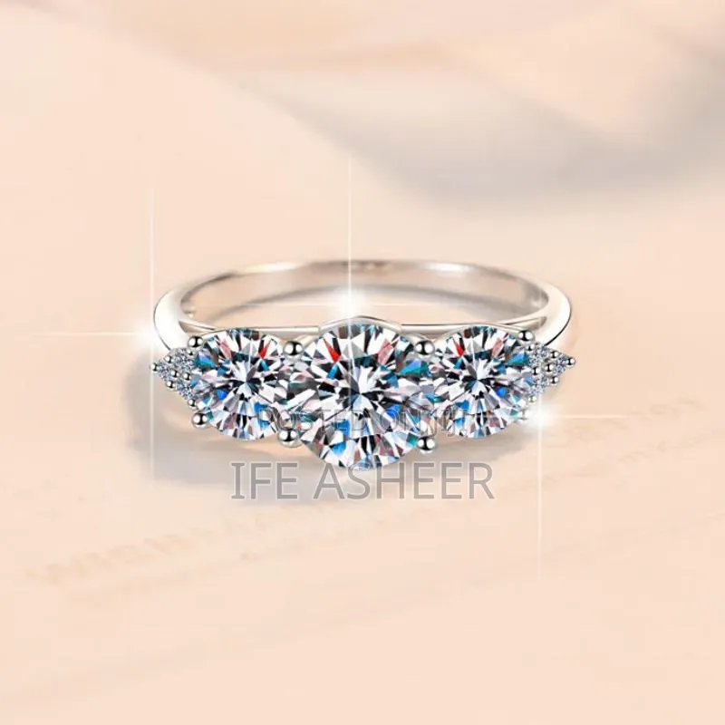 3 Stones Mossanite Diamond Lady Silver Engagement/Proposal Ring 0010