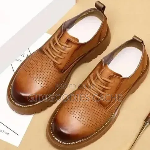 Tan Perforated Chunky Derby Shoes Size 41-47