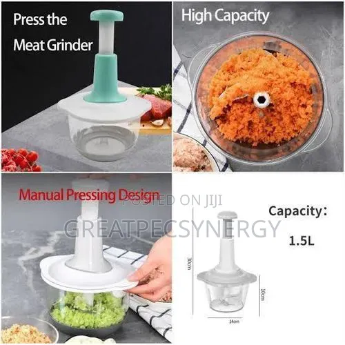 Hand Press Push Chopper With 4 Blades Chopping Vegetable and Fruit