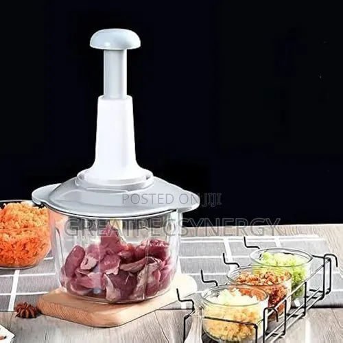 Hand Press Push Chopper With 4 Blades Chopping Vegetable and Fruit