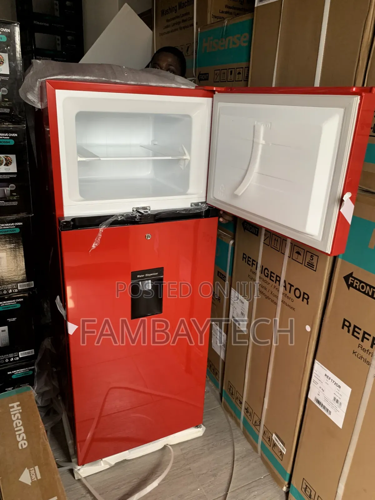 Hisense 204l Double Door Refrigerator – Red Finish With Dispenser