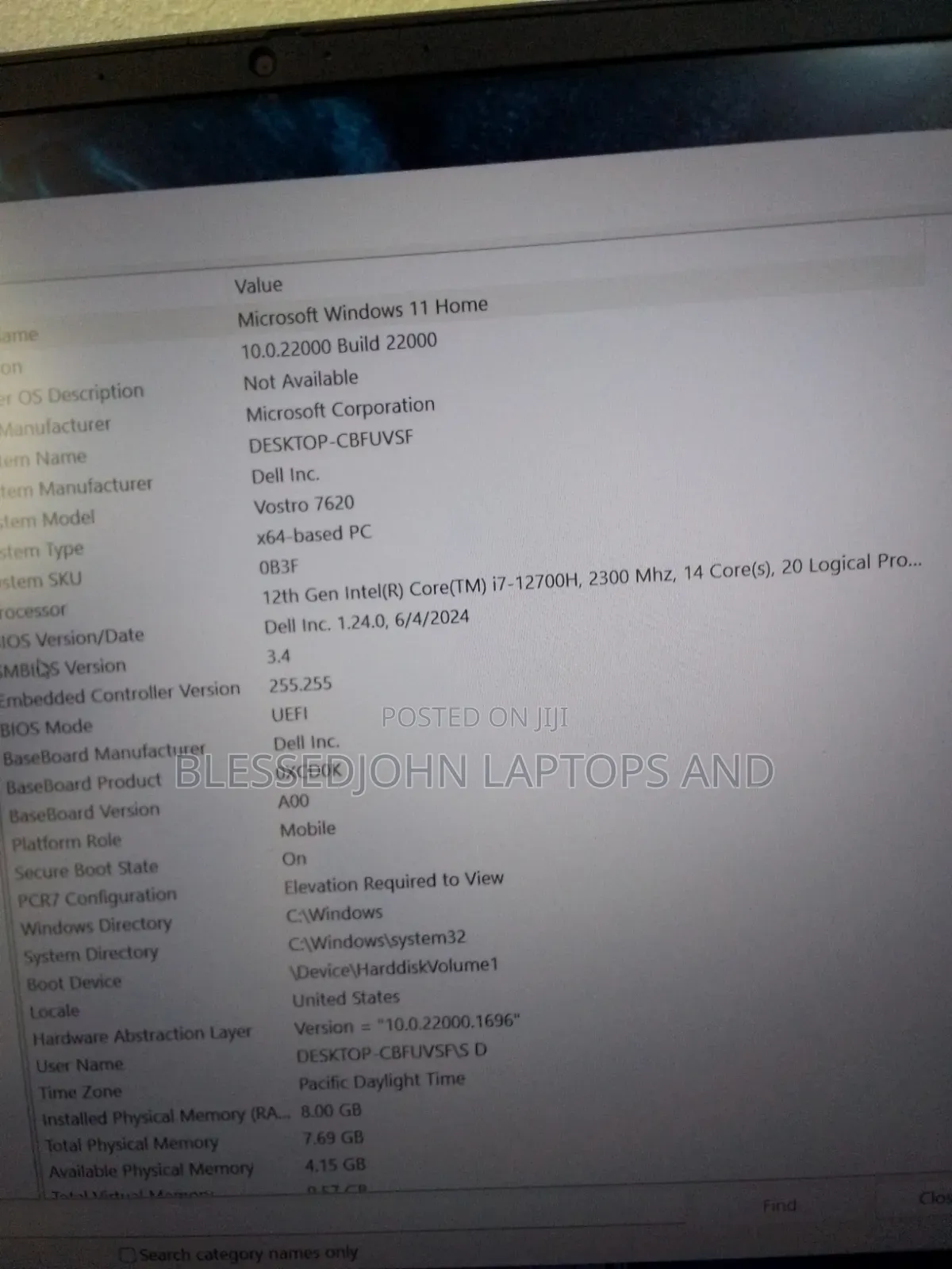 Laptop Dell 16GB Intel Core i7 SSD 512GB