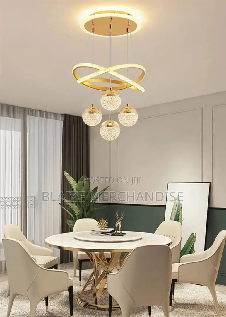 Modern Gold Led Chandeliers, 3-Color Dimmable Pendant Light