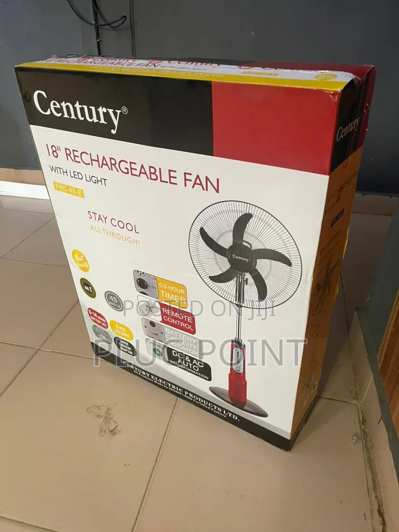 Century Rechargeable Standing Fan 18-Inch for Indoor Cooling