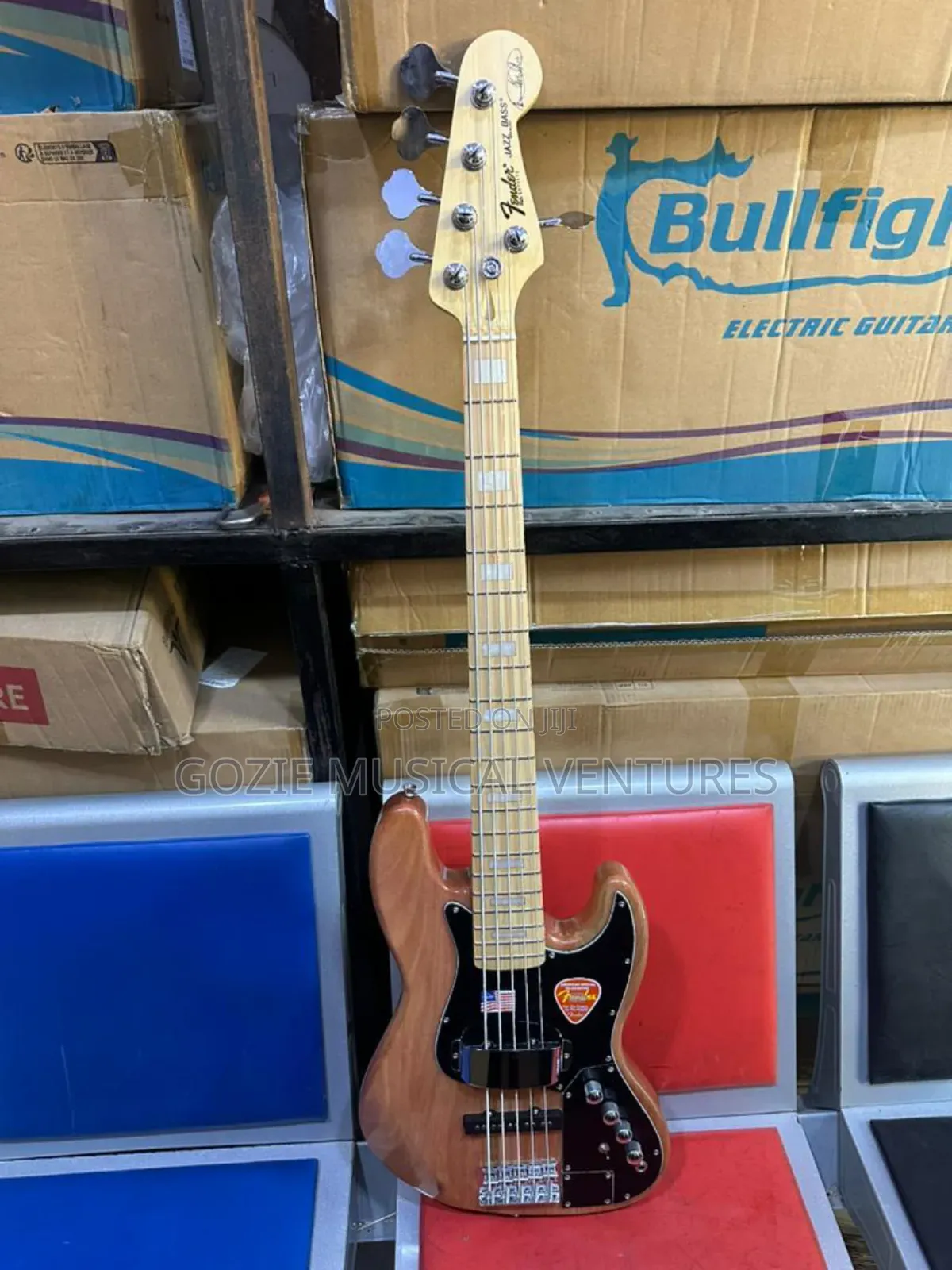 Fender Jazz Bass Ative 5-Strings Blue and Wood Colour and Red Colour