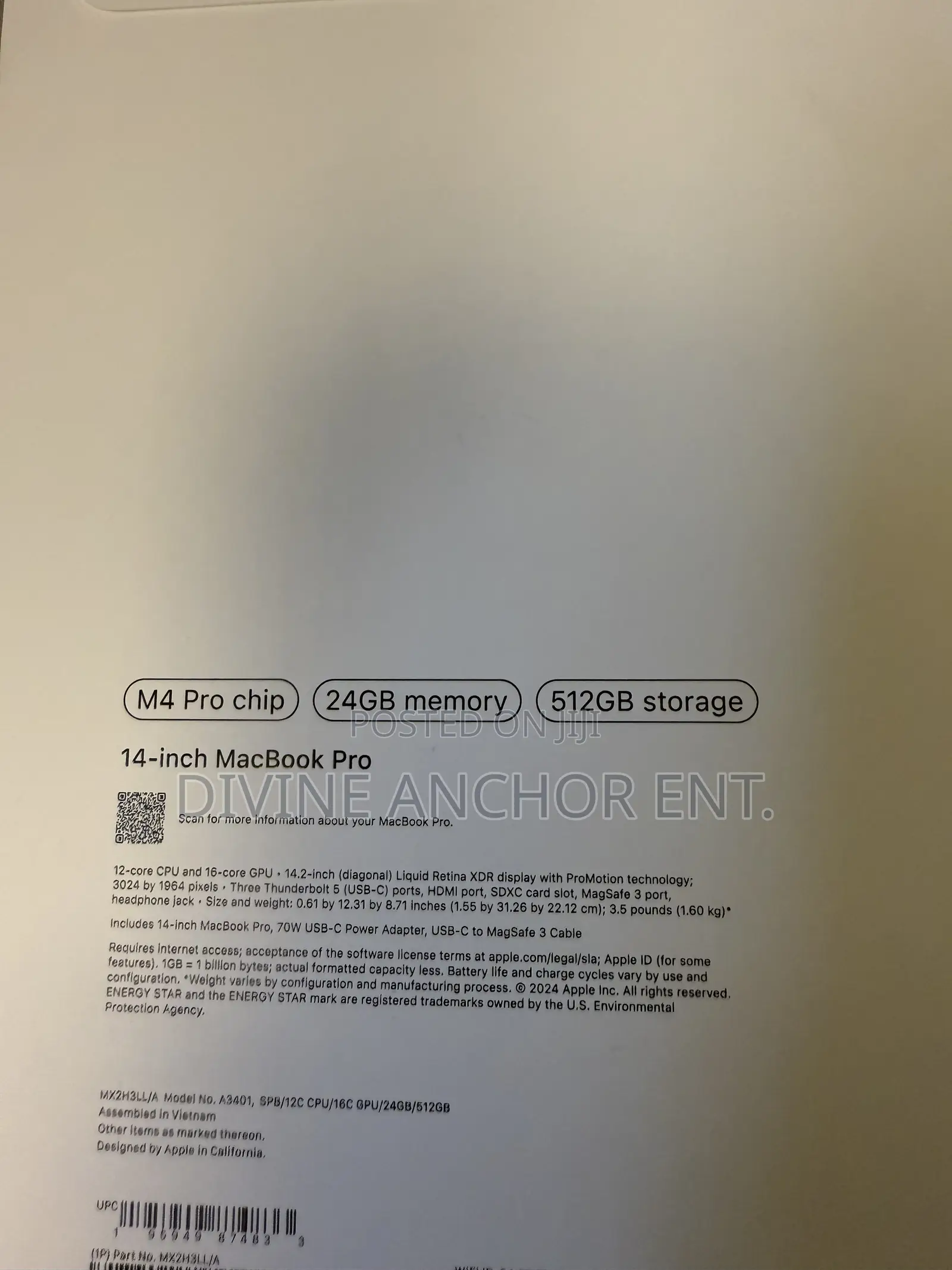 New Laptop Apple MacBook Pro 2024 M4 Pro 24GB Apple M4 Pro SSD 512GB