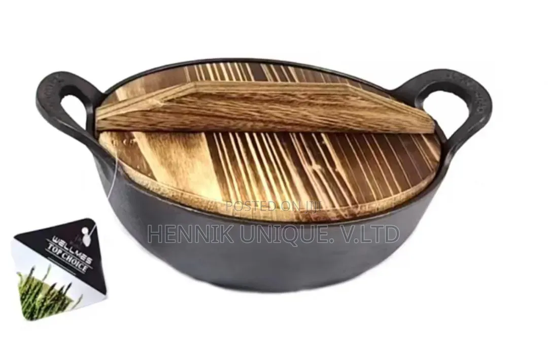Ingot Cast Iron Pot With Wooden Cover. 30cm-40,
