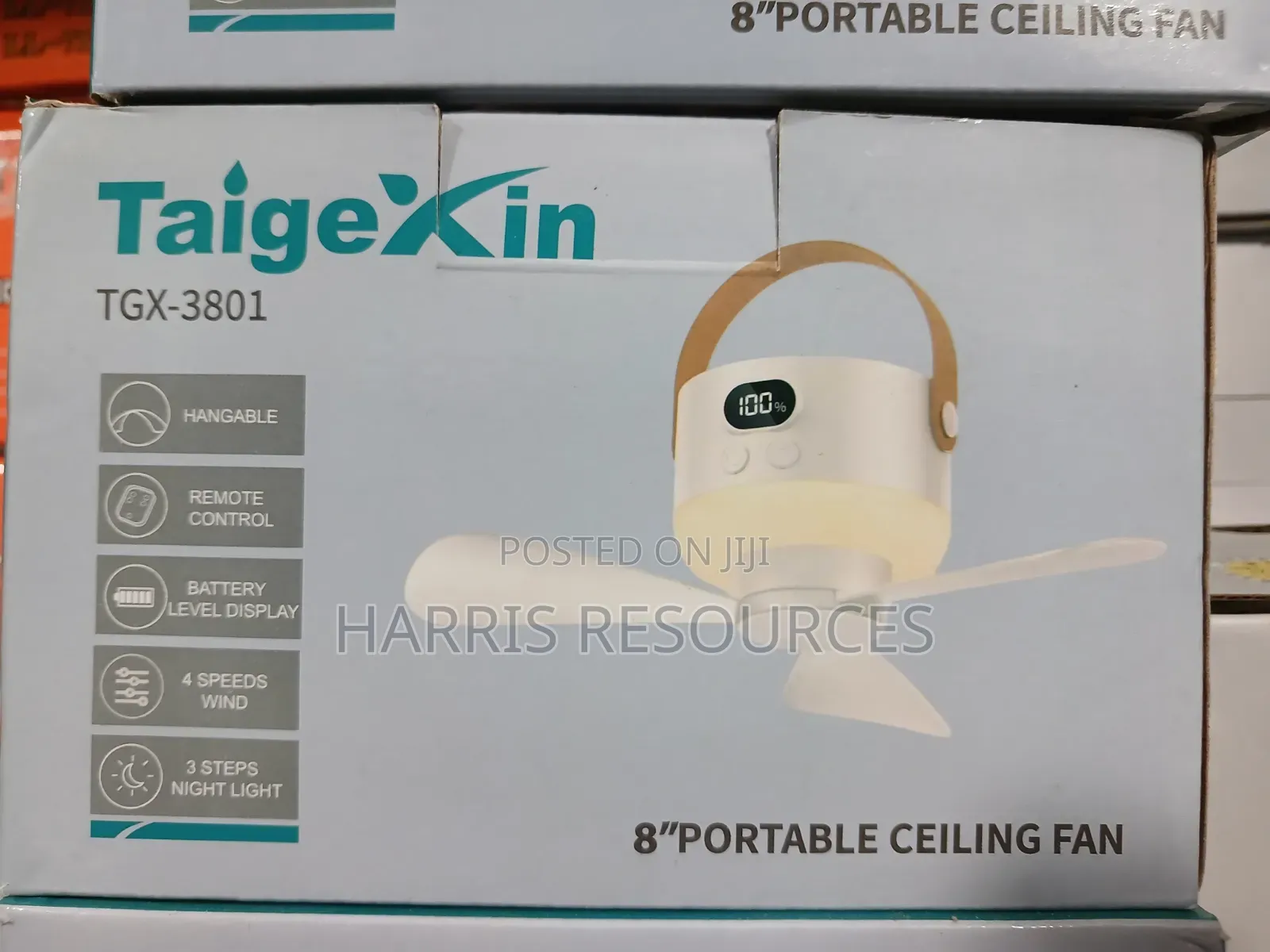 Taigexin TGX-3801 8-Inch Rechargeable Portable Ceiling Fan With Remote