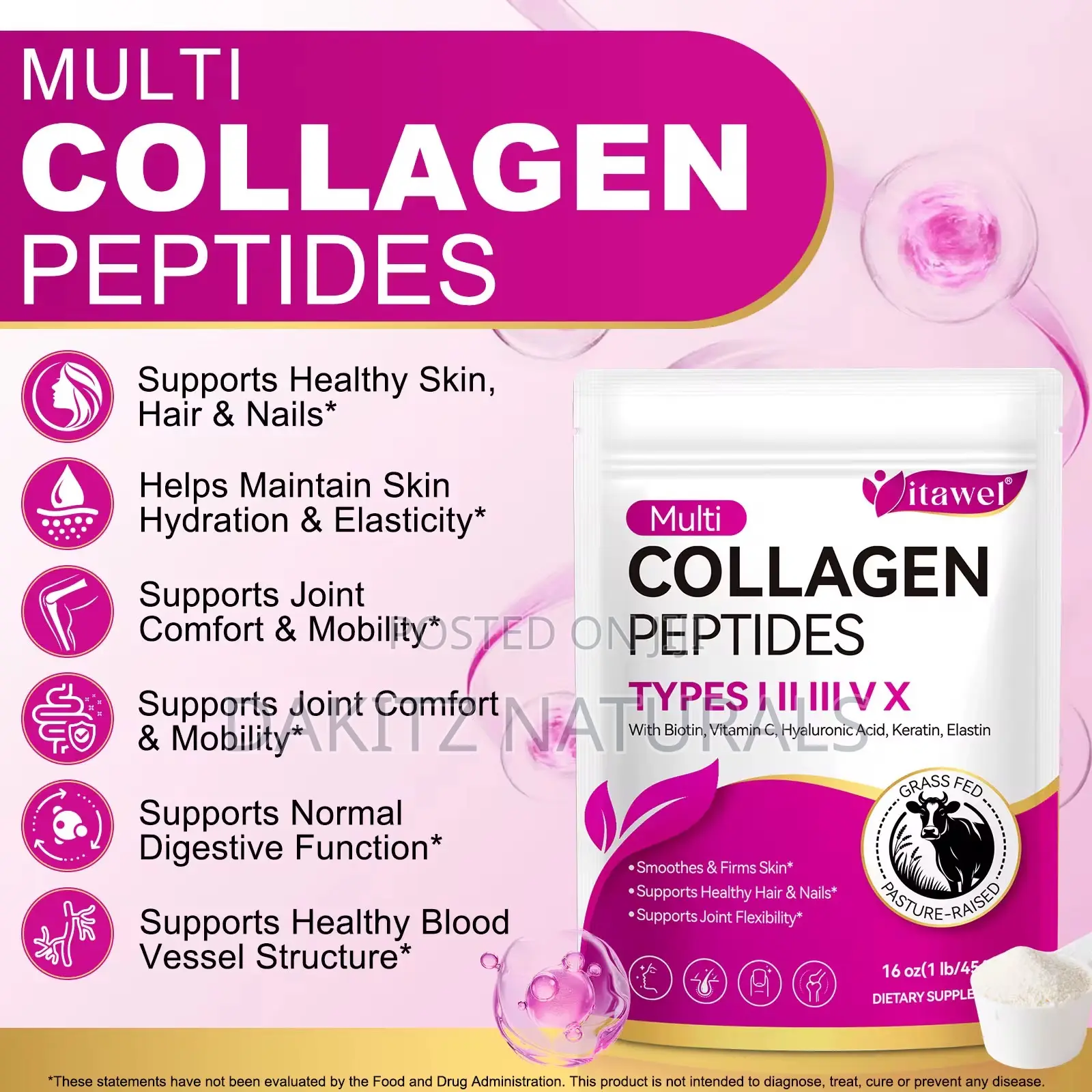 Multi Collagen Peptides Types I III v X (454g)