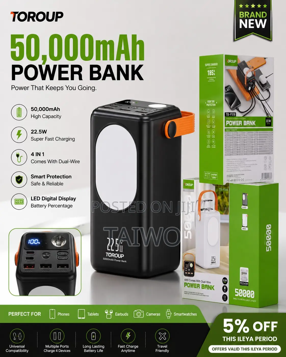 50,000mah Strong Powerbank 22.5w/185wh