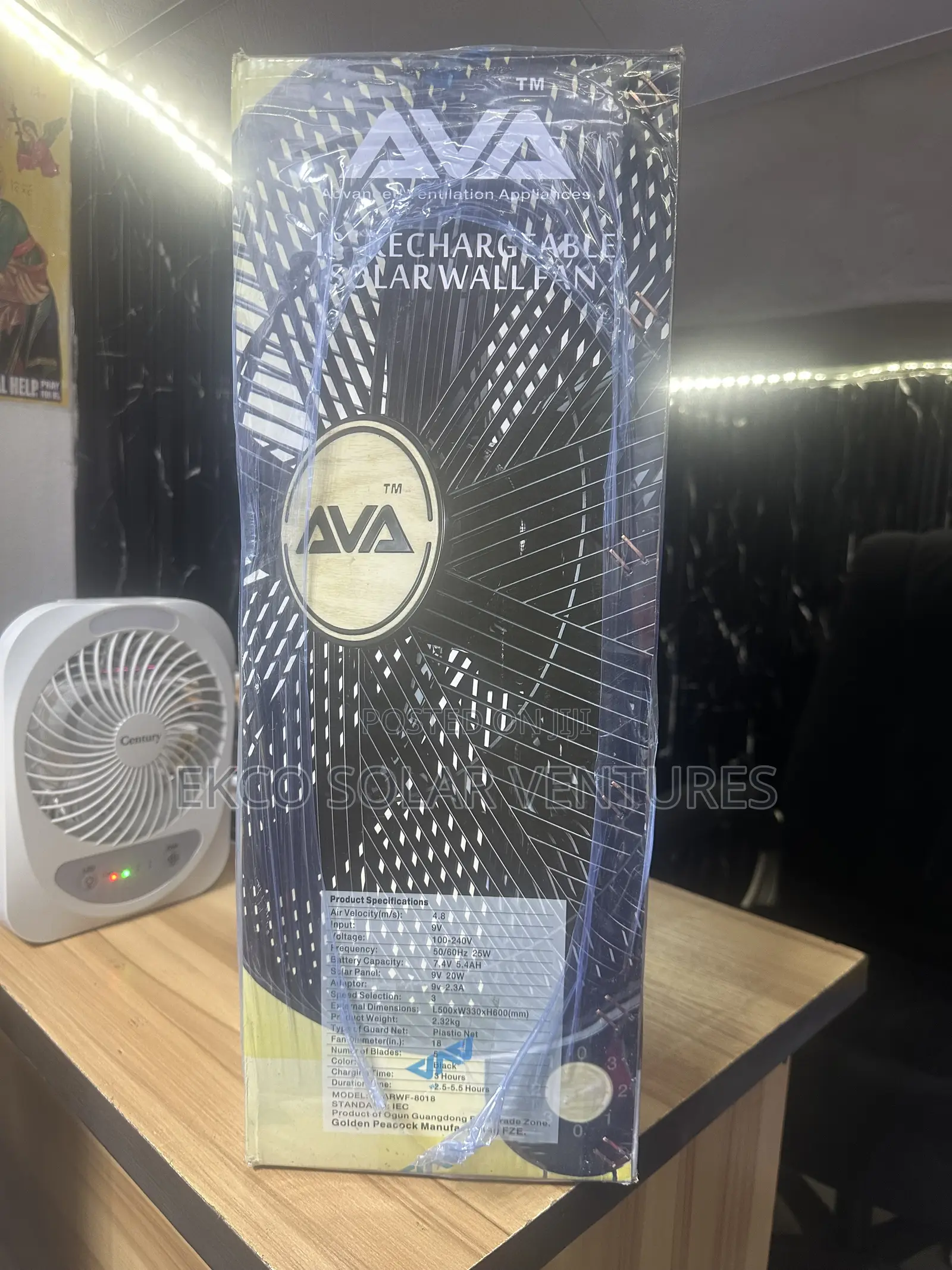 Ava 18" Rechargeable Solar Wall Fan