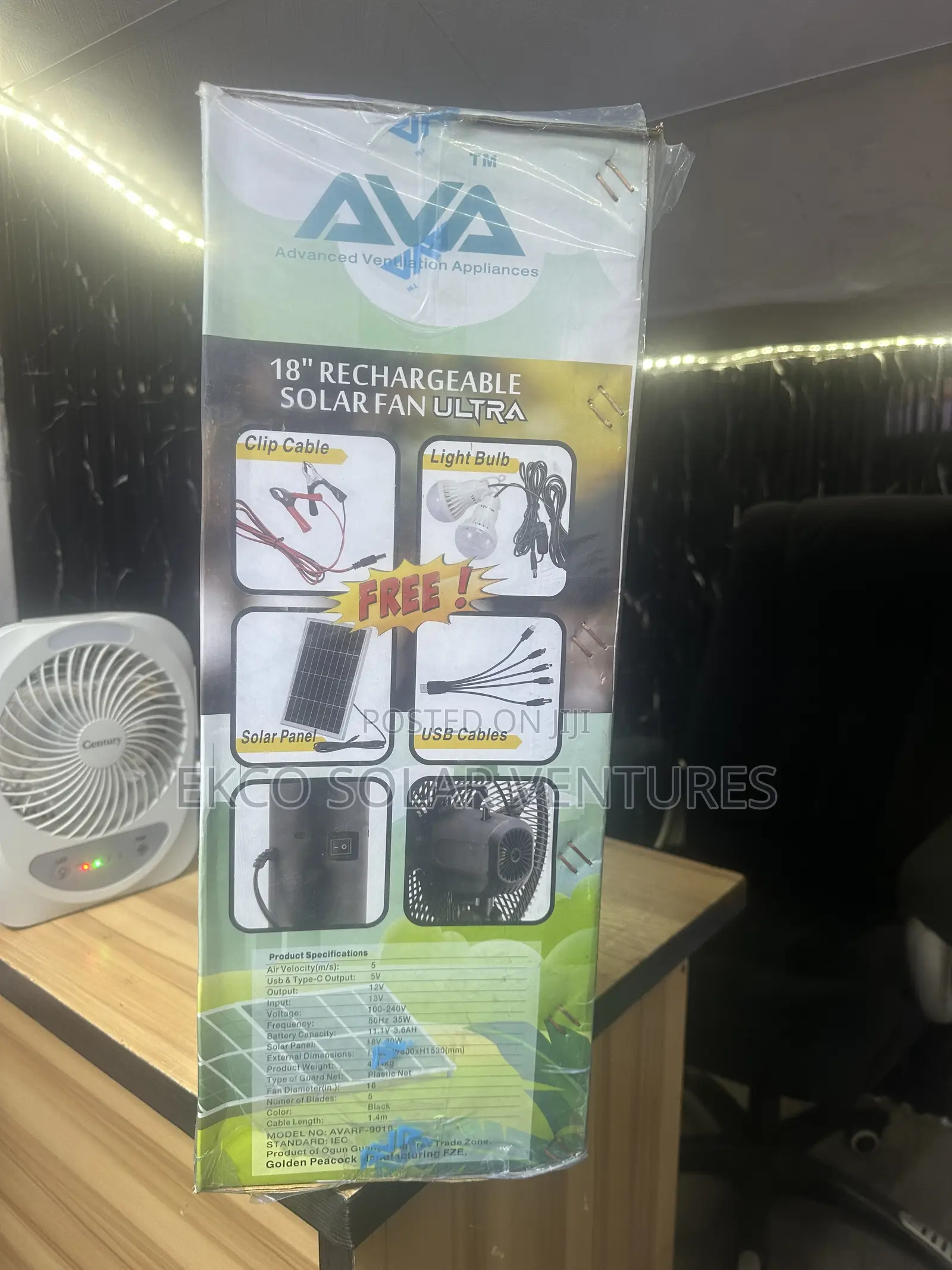 Ava 18-Inch Rechargeable Solar Fan