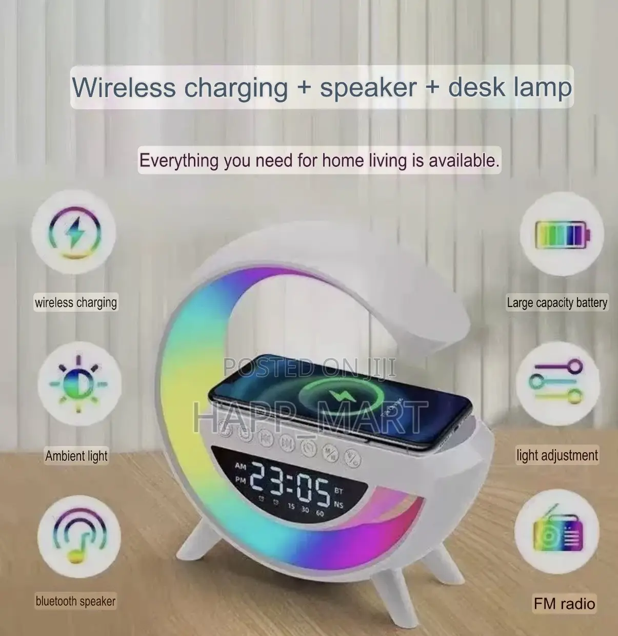 Smart Bluetooth Speaker With Wireless Charging RGB Lamp