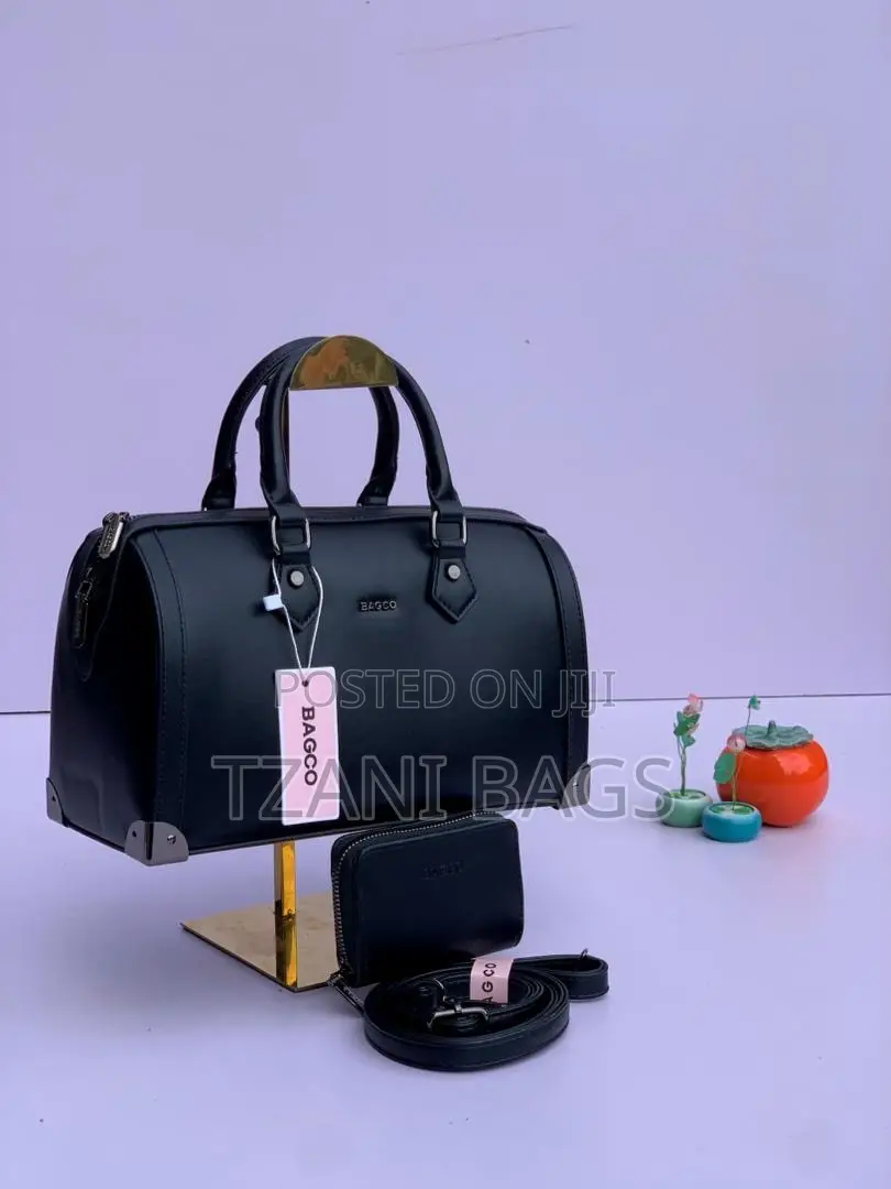 Original Bagco Black Structured Handbag With Wallet Long Strap