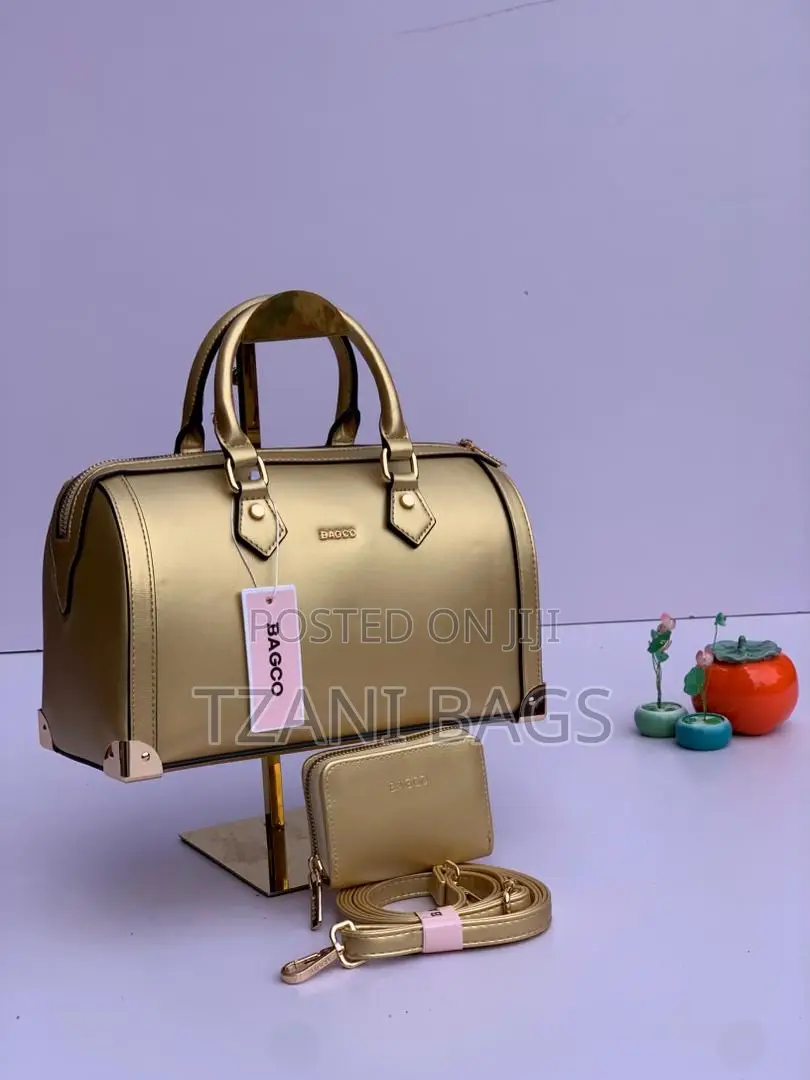 Original Bagco Black Structured Handbag With Wallet Long Strap