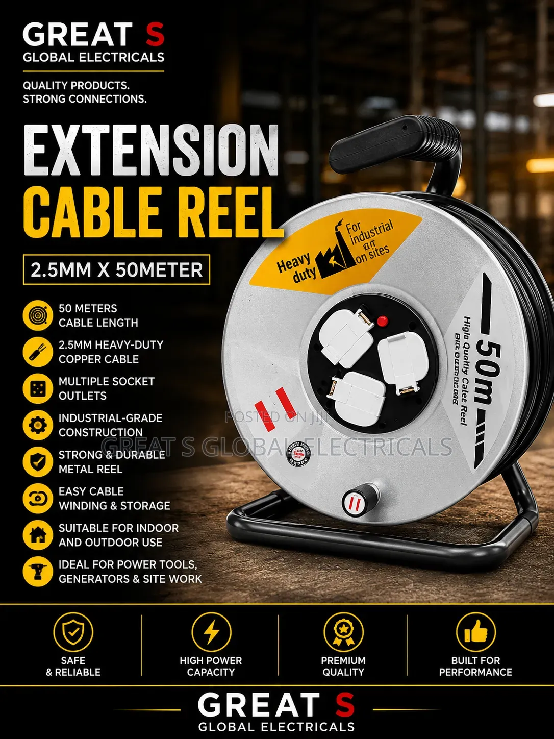 Extension Cable Reel 2.5mm × 50 Meters