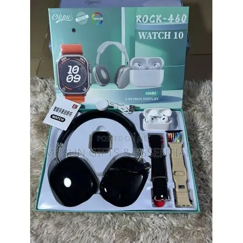 Rock-460 Smartwatch Set That Includes Wireless Headphones And Earpods.