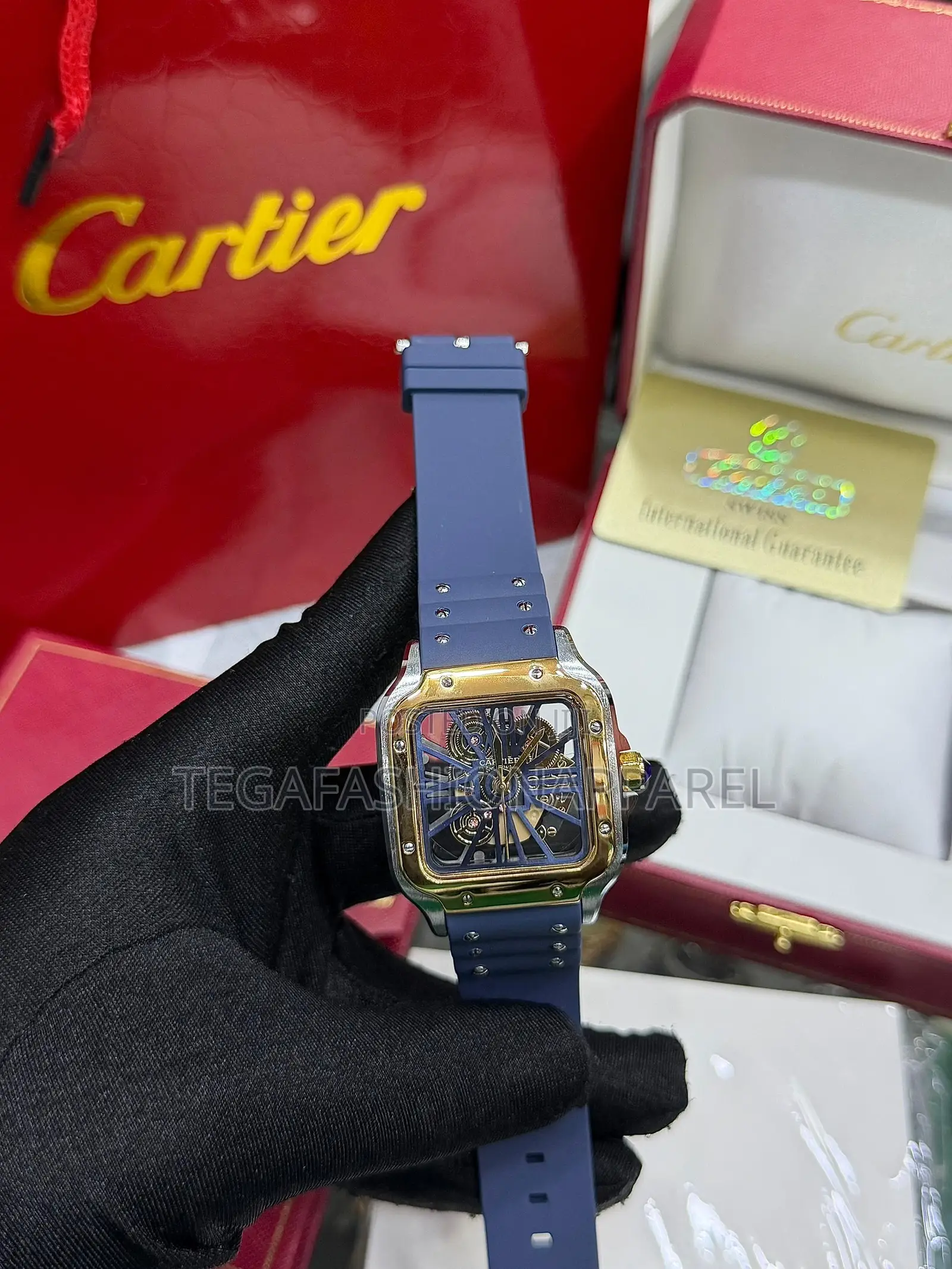 Skeleton Face Cartier Santos Rubber Strap Watch