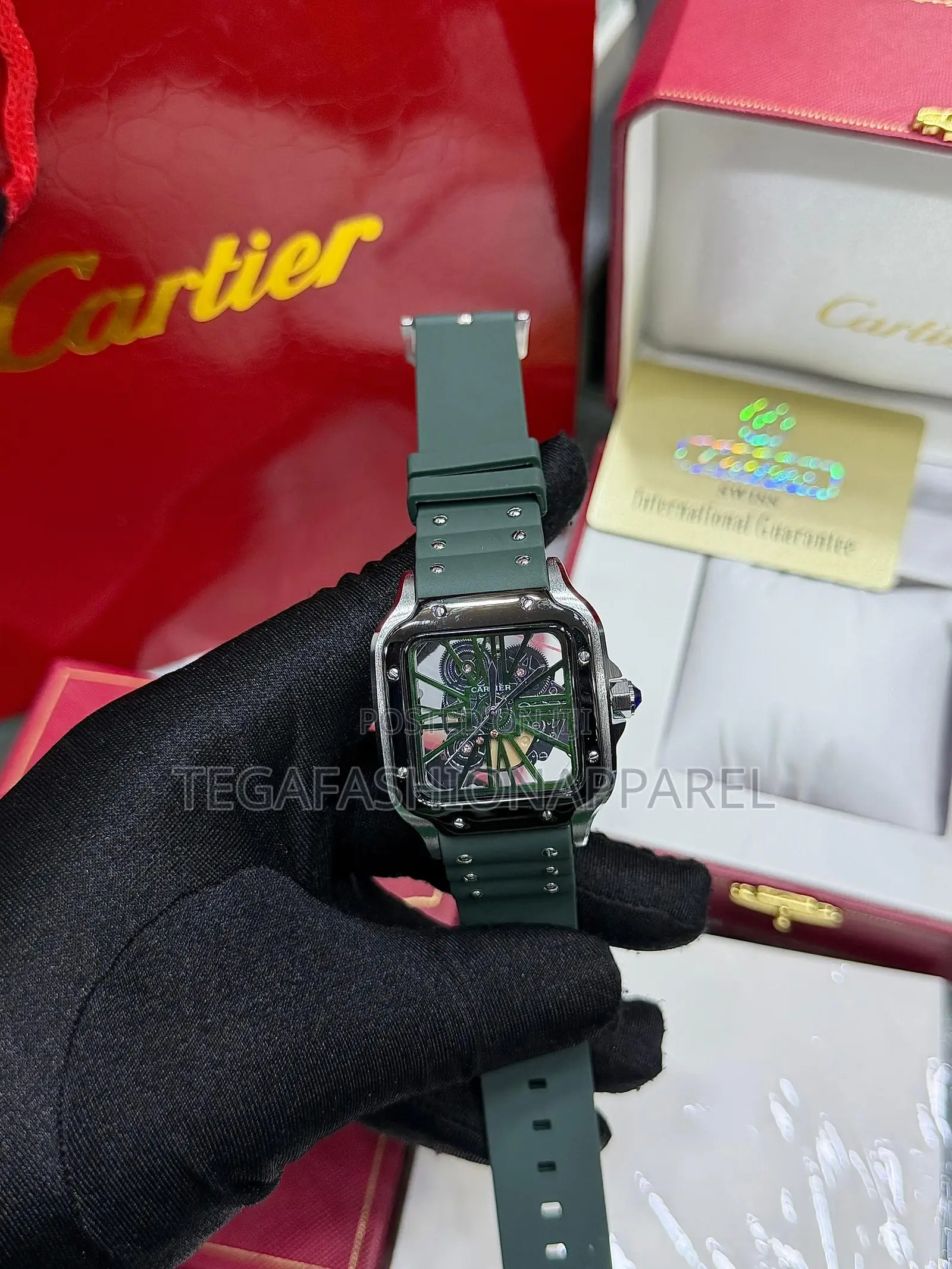Skeleton Face Cartier Santos Rubber Strap Watch