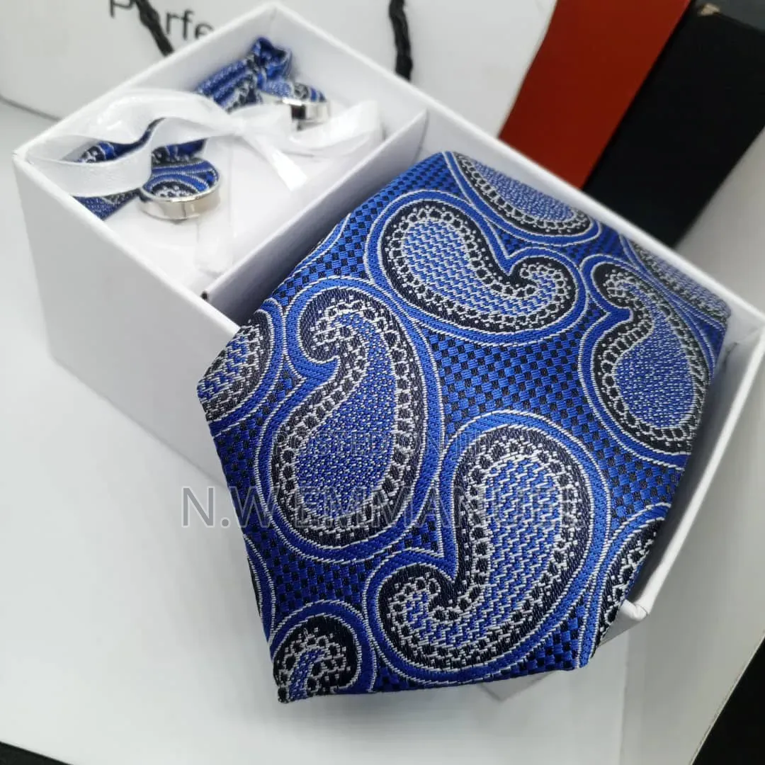 Men’S Luxury Blue Tie Set With Cufflinks (Gift Box)