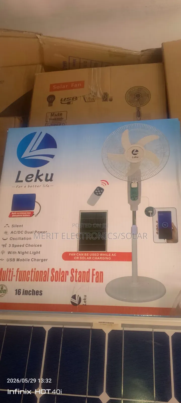 Solar Rechargeable Fan With Pannel and Remote Control and Usb