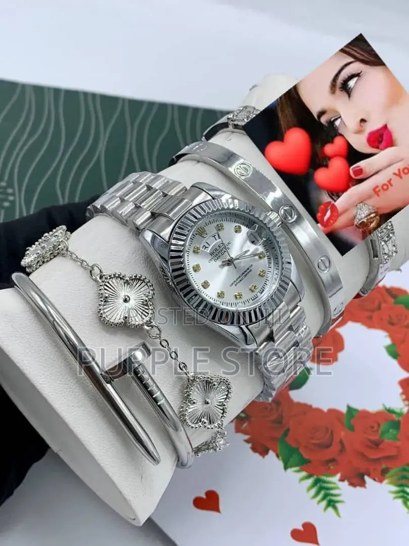 Rolex Ladies Watch and Bracelets Set Available in Different Colors
