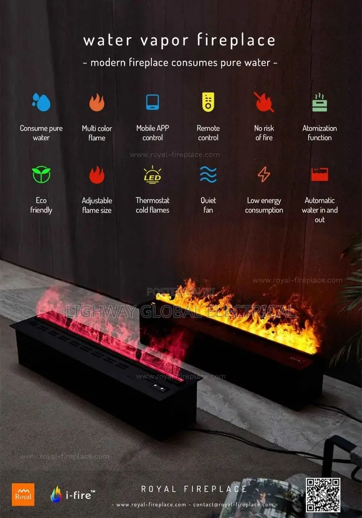 Electric Fire Place, Water Vapor 3d Flame Decor Light