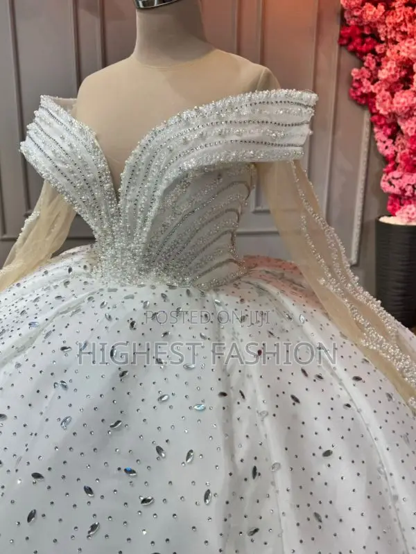 Crystal-Embellished Off-Shoulder Ball Gown Wedding Dress – Style 905