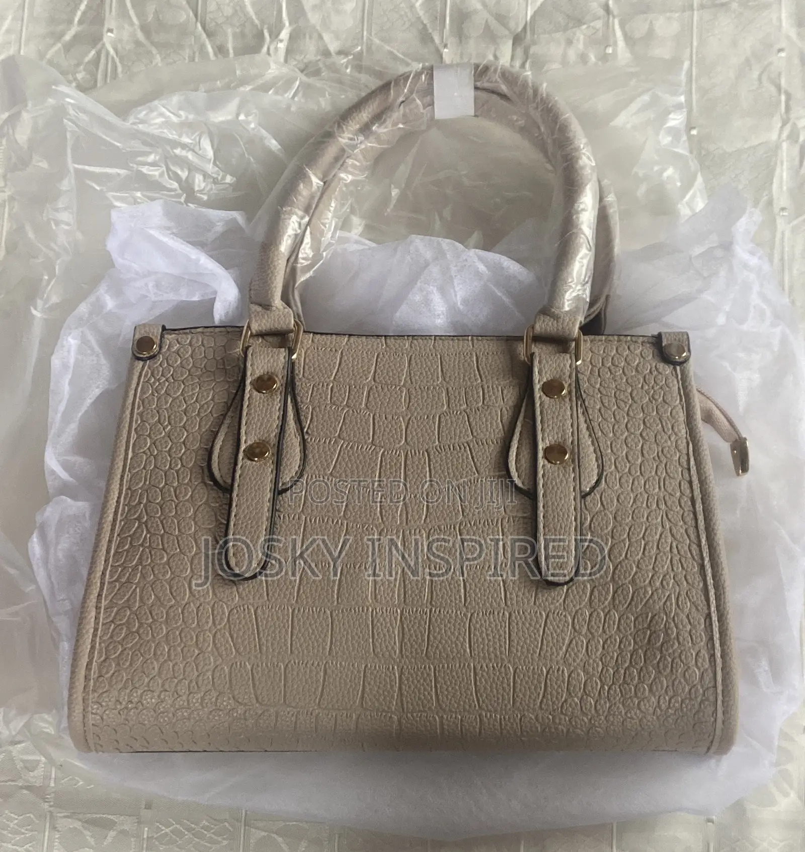 Apricot Croc Leather Ladies Stylish Hand Bag 3 in 1 Crocodile Bag