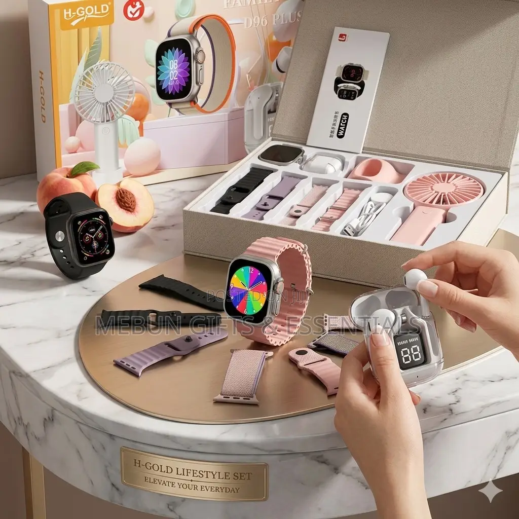 D96 Plus Smart Watch Set With Extra Straps, Earbuds and Handheld Fan
