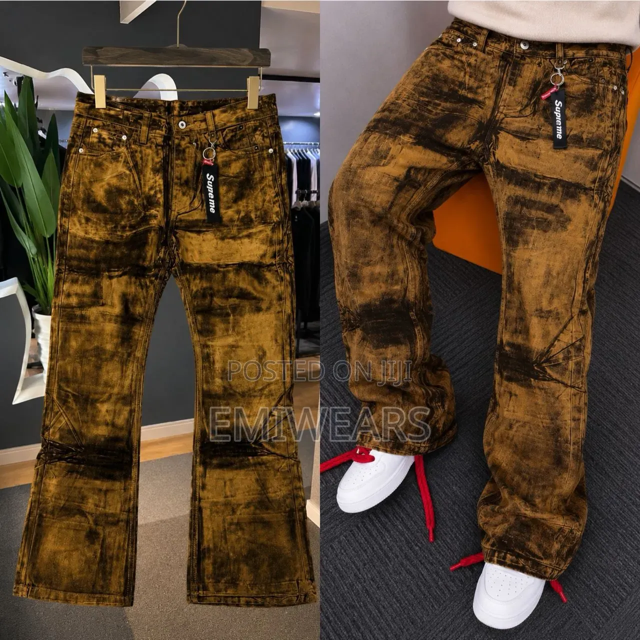 Premium Brown Stacked Flare Jeans | Supreme Style | Trendy Streetwear