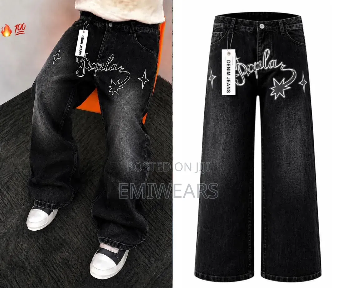 Premium Wide Leg Printed Jeans | Never Give Up | Streetwear Denim
