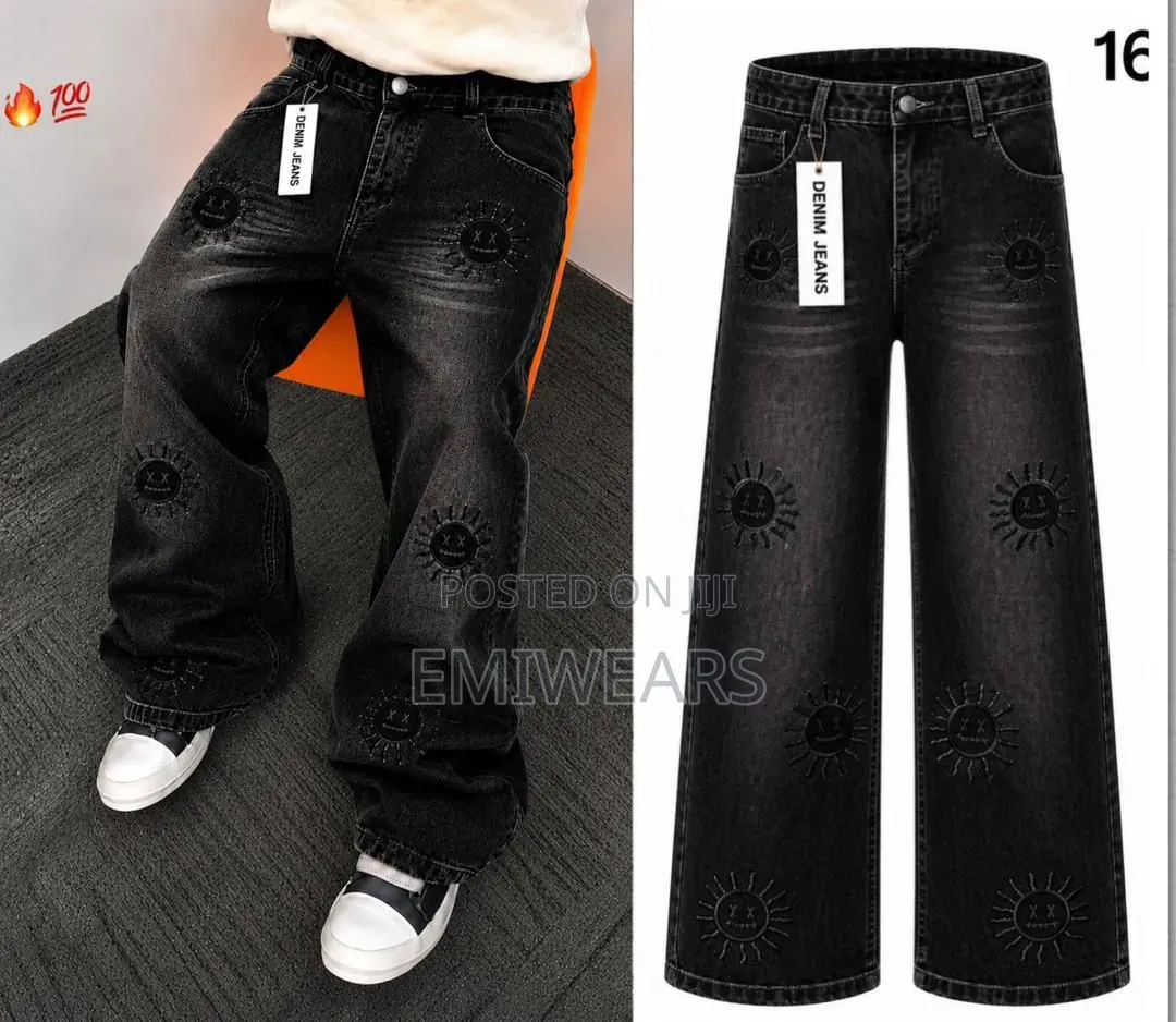 Premium Wide Leg Printed Jeans | Never Give Up | Streetwear Denim