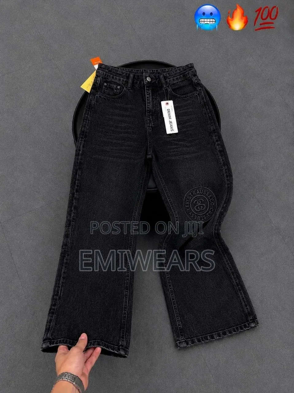 Premium Wide Leg Printed Jeans | Never Give Up | Streetwear Denim