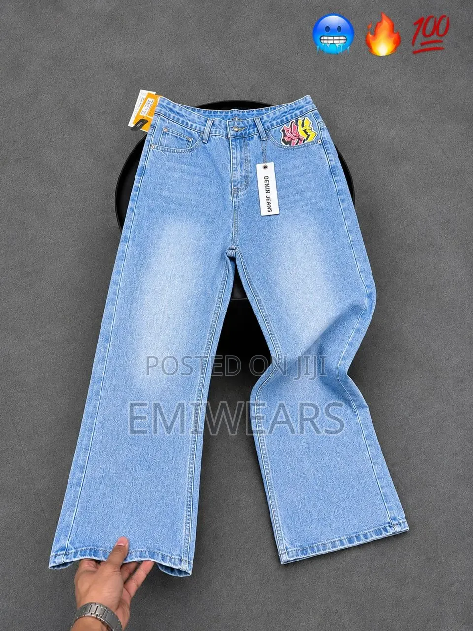 Premium Wide Leg Printed Jeans | Never Give Up | Streetwear Denim