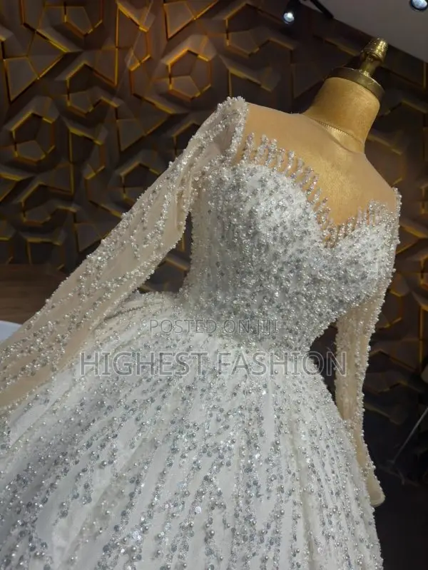Long-Sleeve Beaded Wedding Dress With Illusion Neckline – Style 921