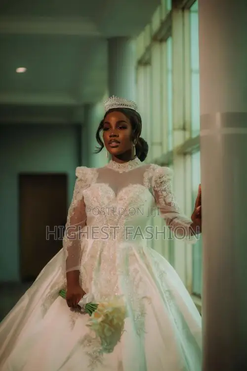 Long Sleeve Satin Wedding Dress With Embroided Bodice - Style 234