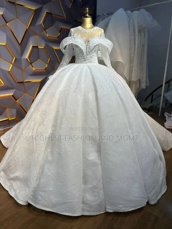 Off-Shoulder Sleeve Wedding Dress With Beaded Bodice – Style 932