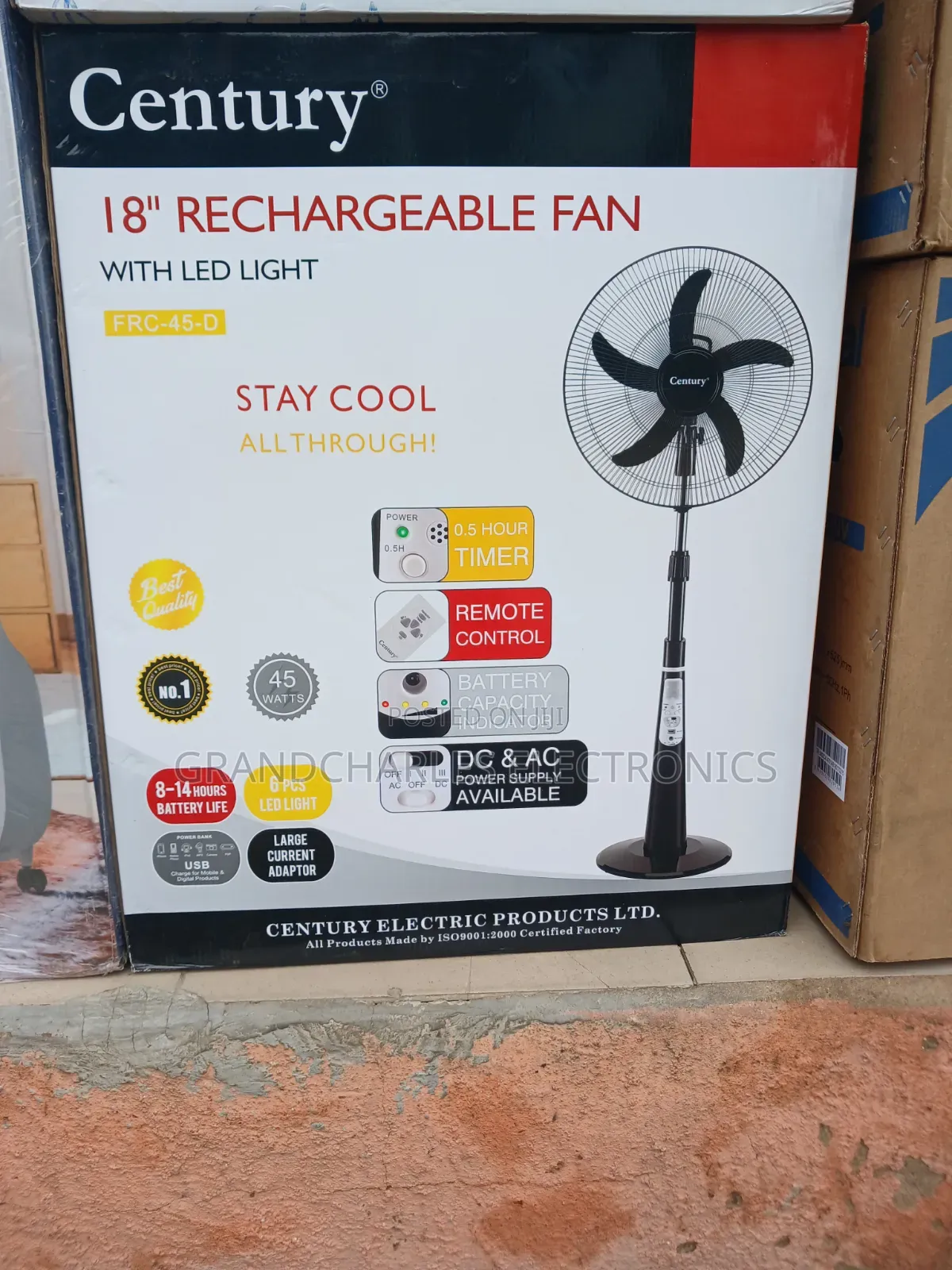 Century 18" Rechargeable Fan With Led Light