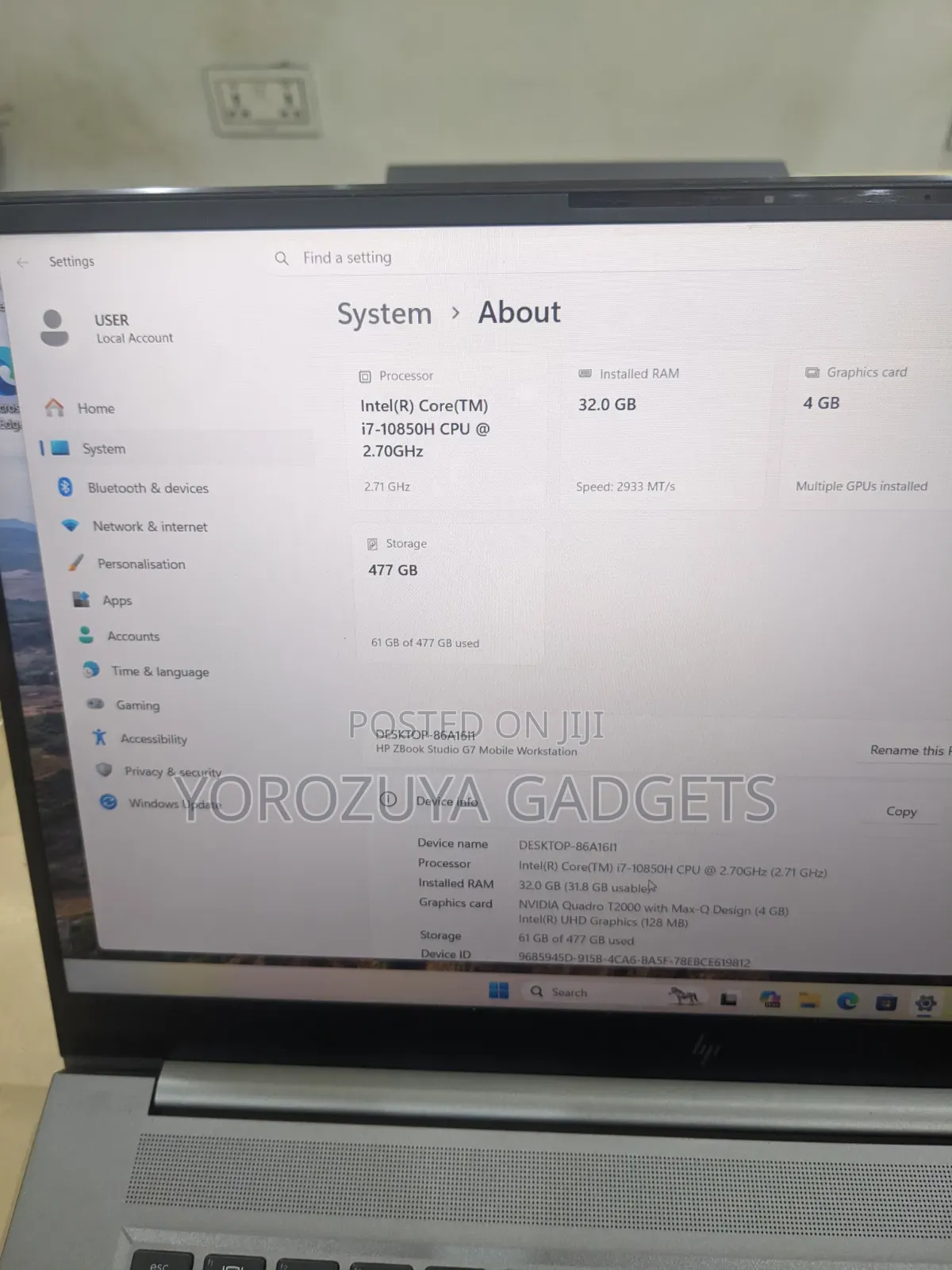 Laptop HP Zbook Studio G7 32GB Nvidia SSD 500GB