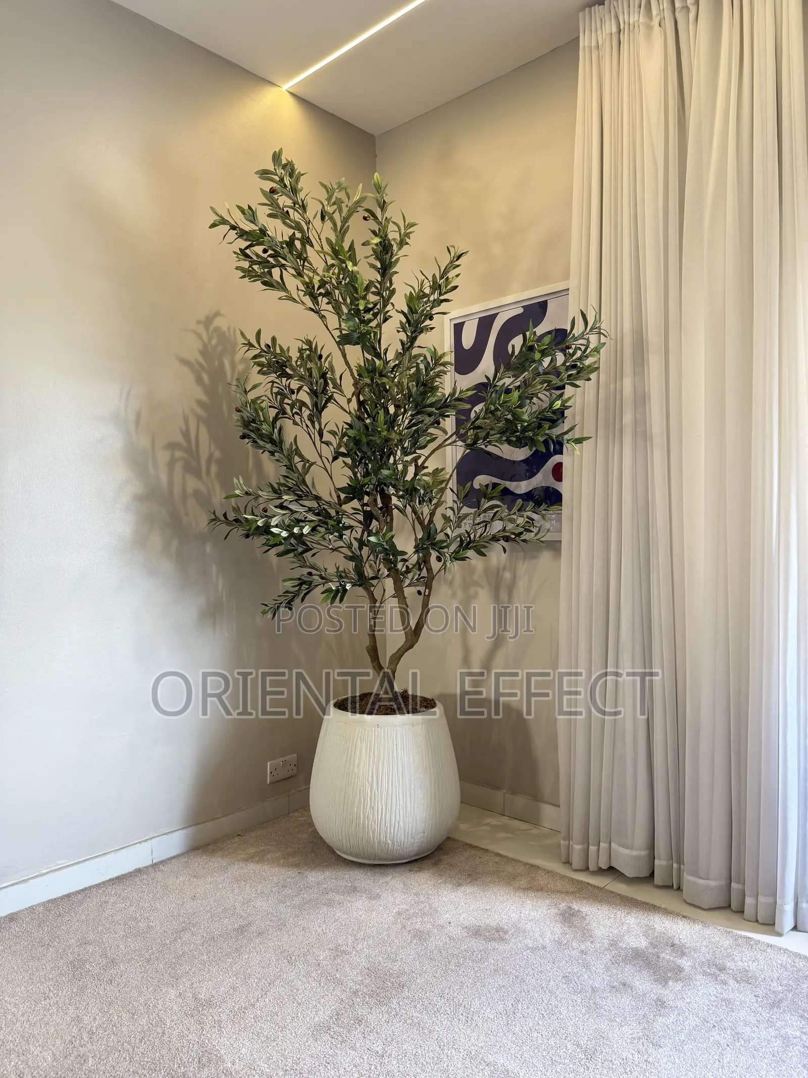 Nude Rough Big Merlot Pot With Artificial Wide Olive Tree – Décor