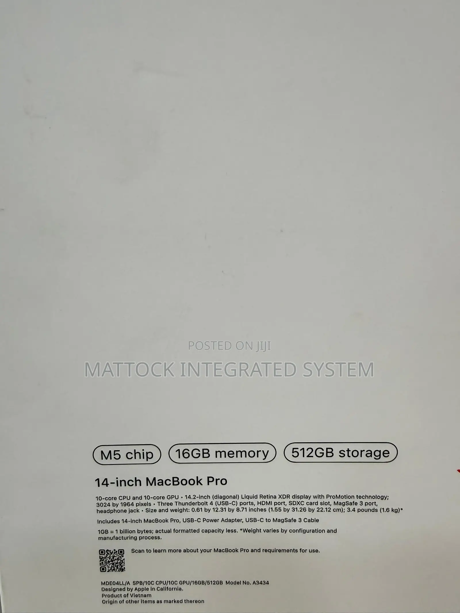 New Laptop Apple MacBook Pro 2025 M5 16GB Apple M5 SSD 512GB