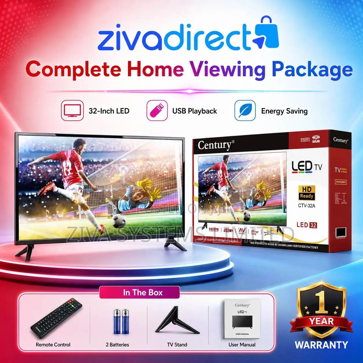 Century 32 Inch Led Tv – Hdmi, Usb, Vga, Energy Saving