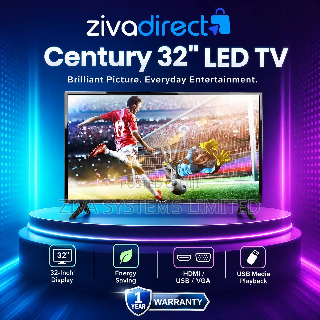 Century 32 Inch Led Tv – Hdmi, Usb, Vga, Energy Saving