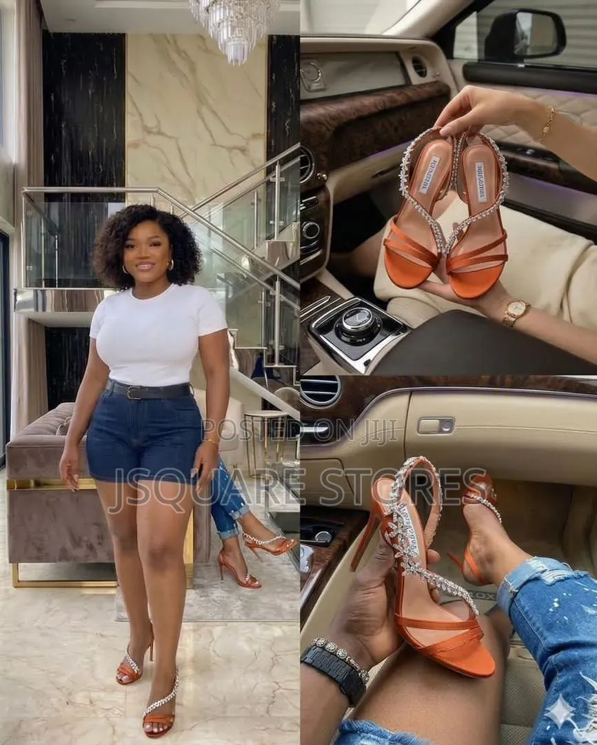 Orange Colour Zanott Stoned Heel Sandals. Size 37 to 42