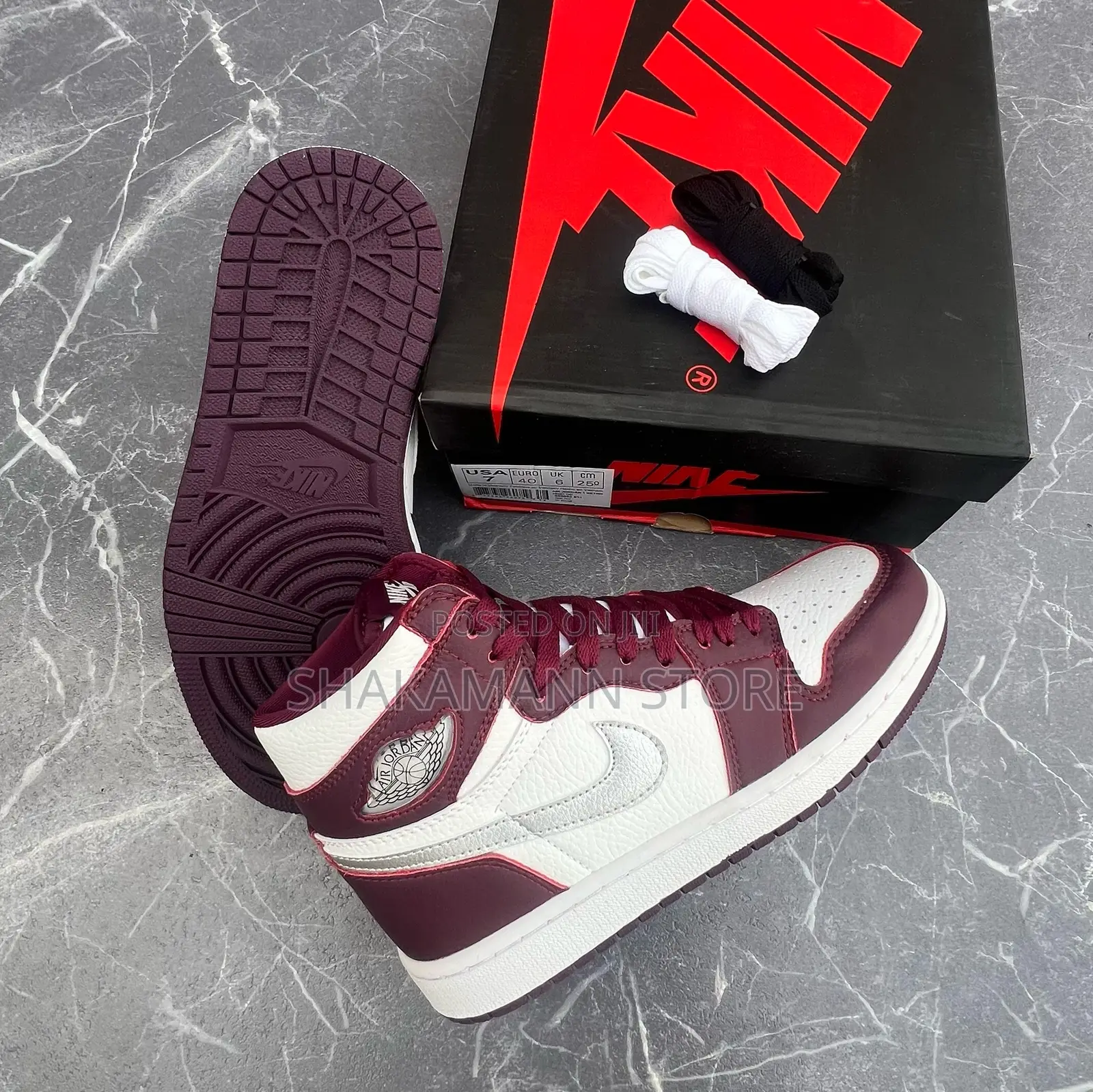 Air Jordan 1 High Burgundy and Silver Swoosh