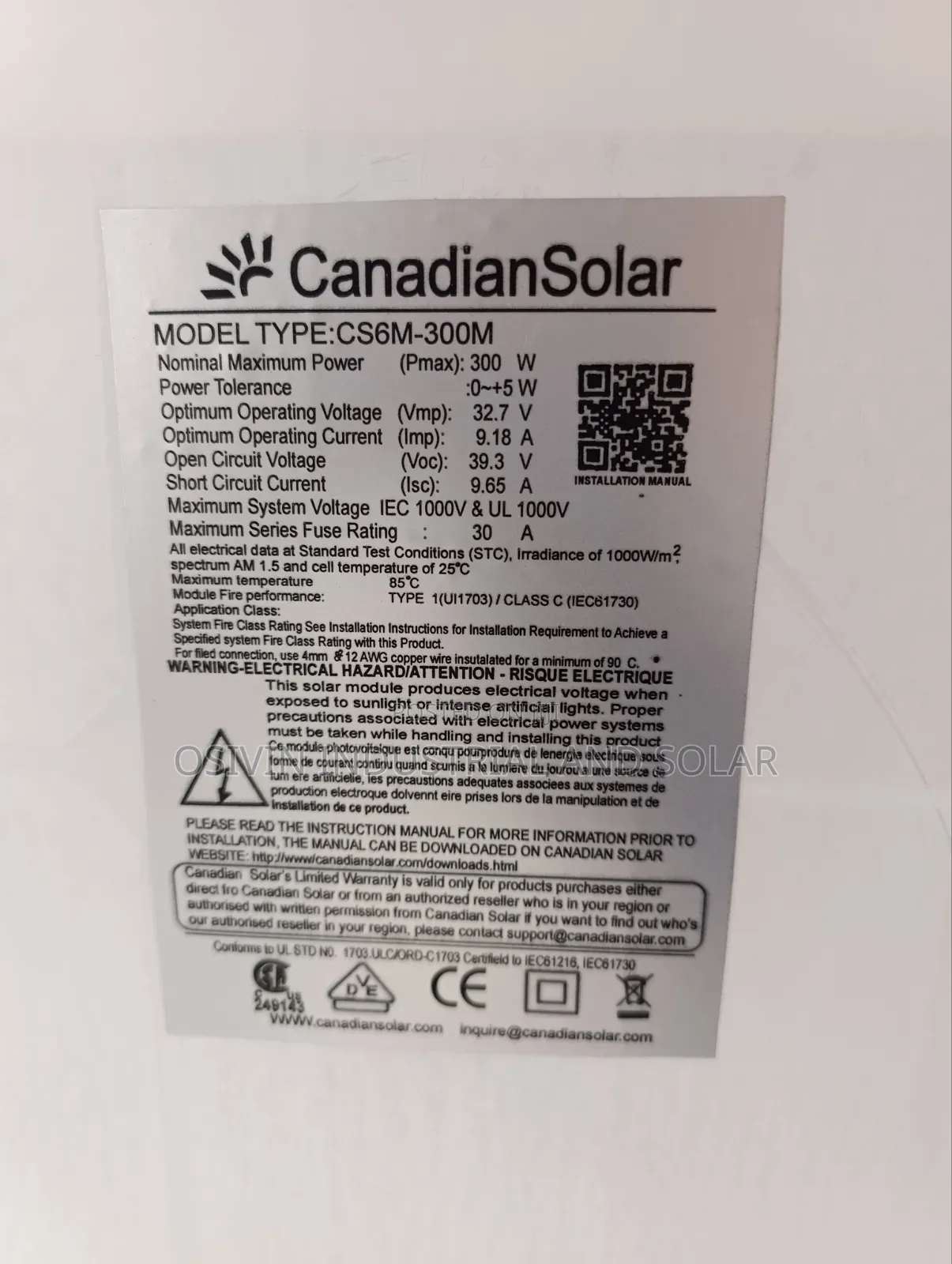 300w 32v Mono Canadian Solar Panels
